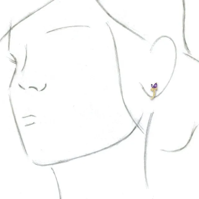 14K Yellow Amethyst Floral-Inspired J-Hoop Earrings