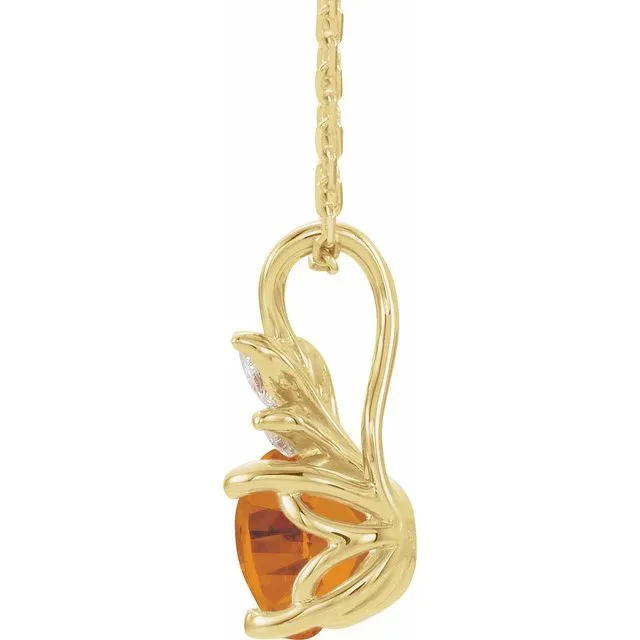 14K Yellow Citrine & 1/10 CTW Diamond 16-18" Necklace