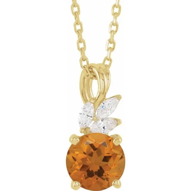 14K Yellow Citrine & 1/10 CTW Diamond 16-18" Necklace