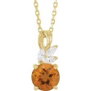 14K Yellow Citrine & 1/10 CTW Diamond 16-18" Necklace
