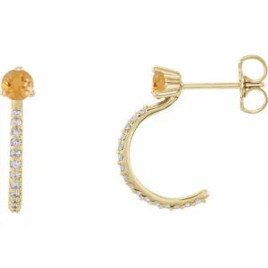 14K Yellow Citrine & 1/6 CTW Diamond Hoop Earrings