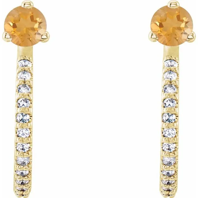 14K Yellow Citrine & 1/6 CTW Diamond Hoop Earrings
