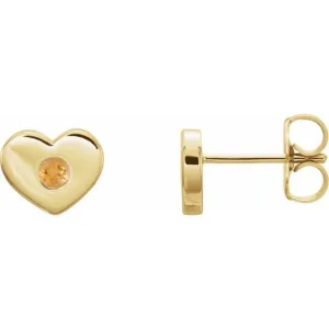 14K Yellow Citrine Heart Earrings