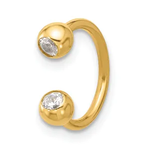 14k Yellow Gold 16 Gauge Polished 4mm CZ Cartilage Ring