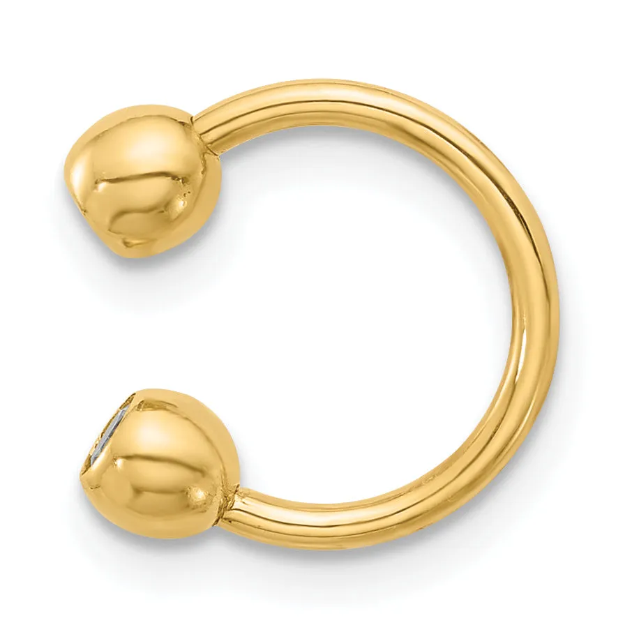 14k Yellow Gold 16 Gauge Polished 4mm CZ Cartilage Ring