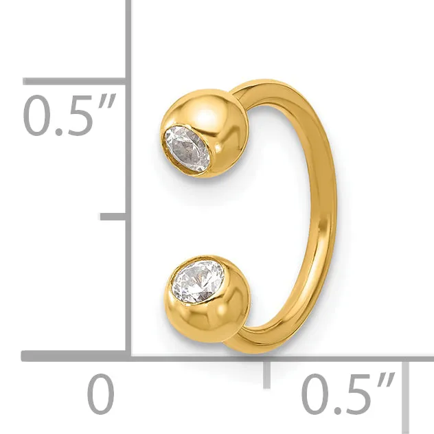 14k Yellow Gold 16 Gauge Polished 4mm CZ Cartilage Ring