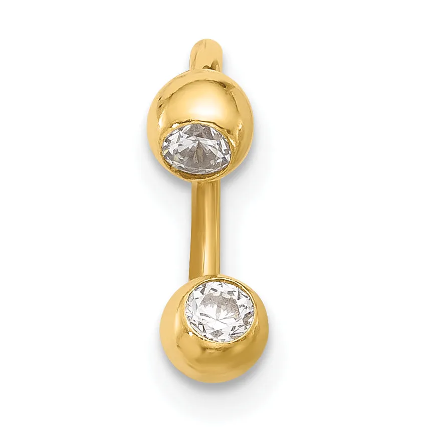 14k Yellow Gold 16 Gauge Polished 4mm CZ Cartilage Ring