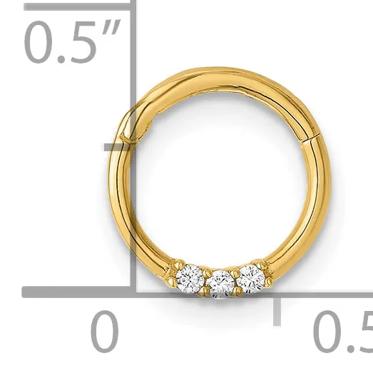 14K Yellow Gold  16 Gauge Polished CZ Hinged Cartilage Ring