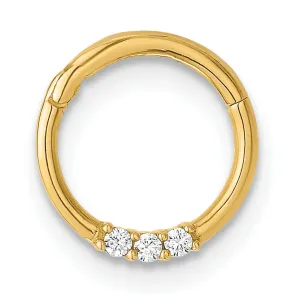 14K Yellow Gold  16 Gauge Polished CZ Hinged Cartilage Ring