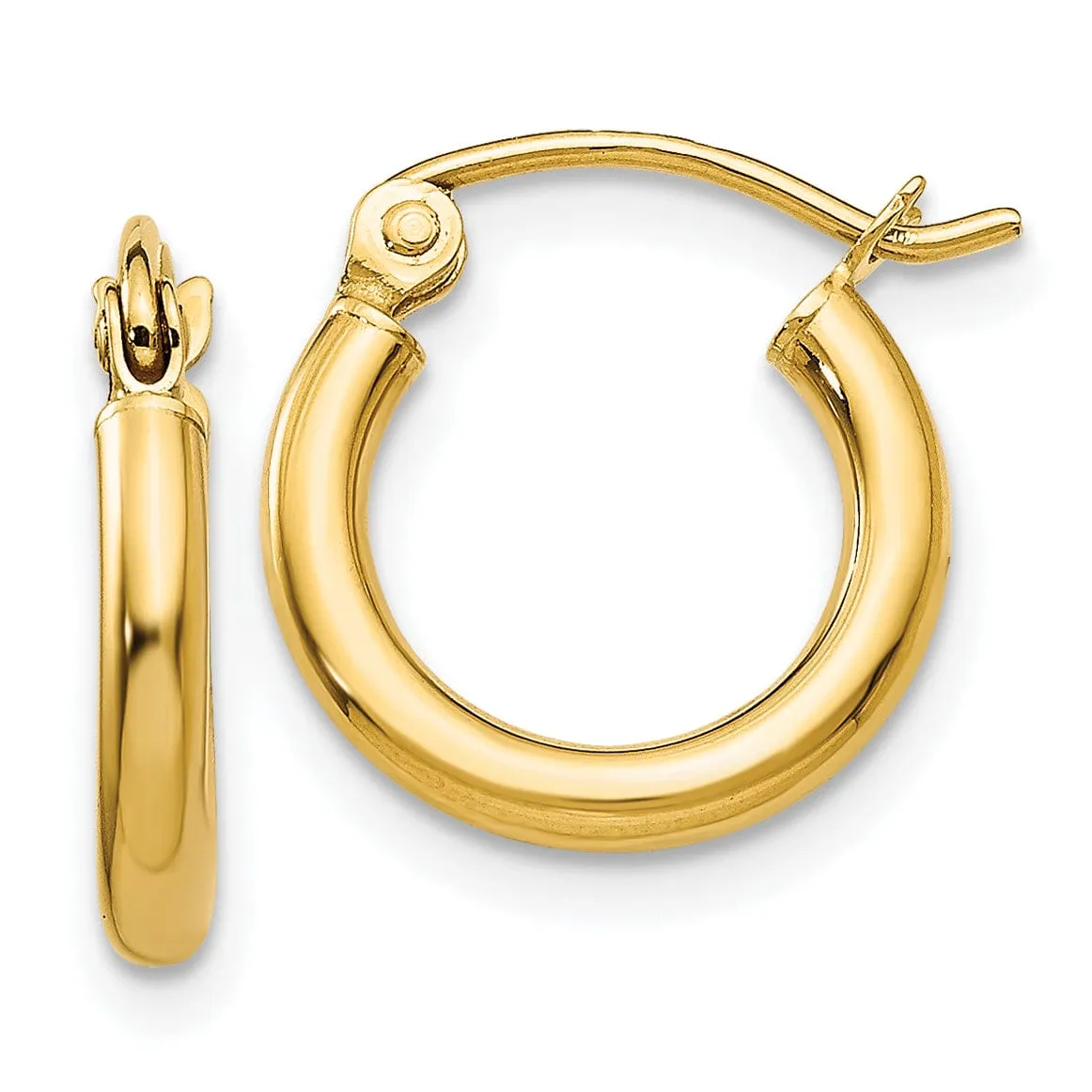 14k Yellow Gold 2-MM Lightweight Tube Hoop Earrings