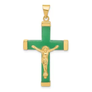 14k Yellow Gold 3-D Green Dyed Quartz Crucifix Pendant