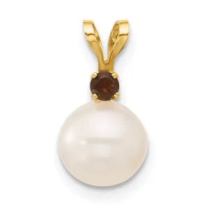 14k Yellow Gold 7-7.5mm White Round FWC Pearl Smoky Quartz Pendants