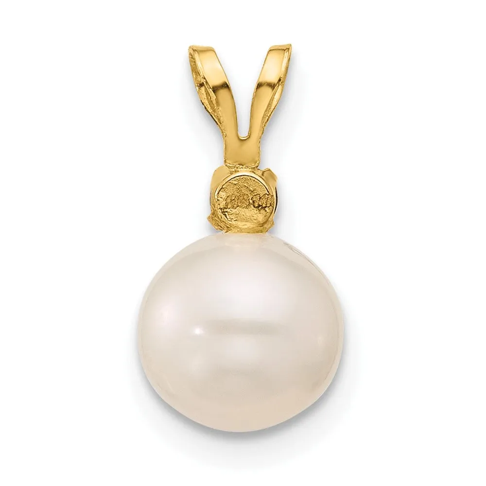 14k Yellow Gold 7-7.5mm White Round FWC Pearl Smoky Quartz Pendants
