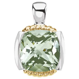 14K Yellow Gold & Sterling Silver Natural Green Quartz Pendant