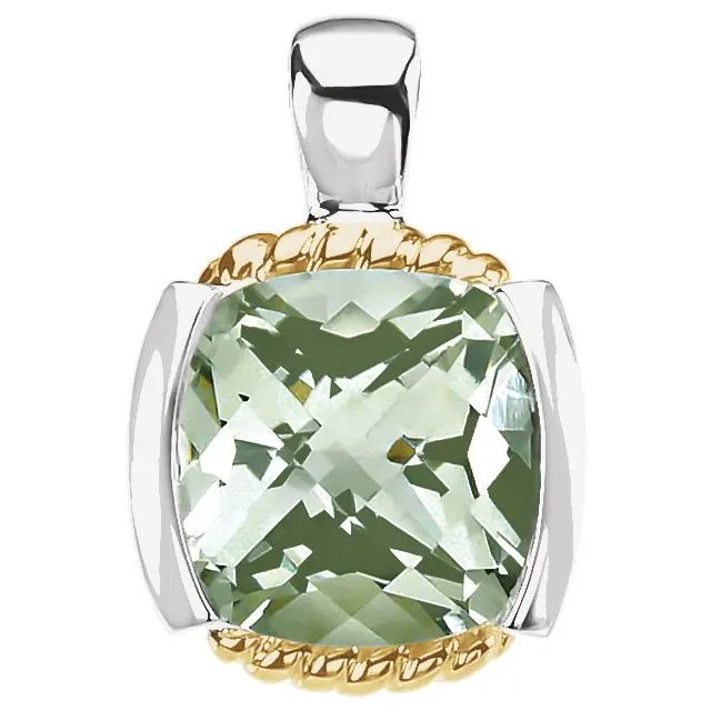 14K Yellow Gold & Sterling Silver Natural Green Quartz Pendant