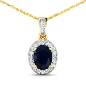 14K Yellow Gold Blue Sapphire Diamond Pendant