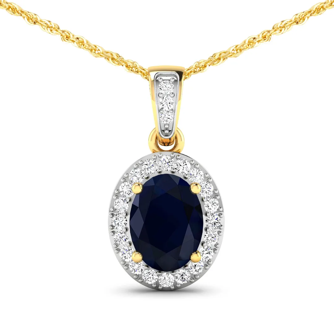 14K Yellow Gold Blue Sapphire Diamond Pendant