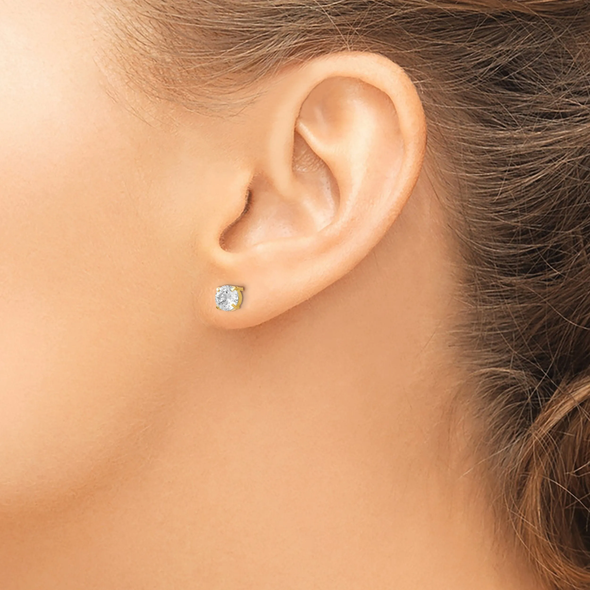 14k Yellow Gold C.Z Stud 5.0mm Earrings