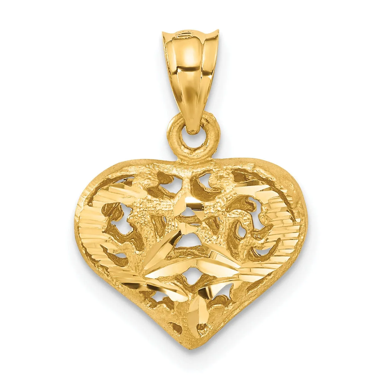 14k Yellow Gold Fancy Heart Charm Pendant