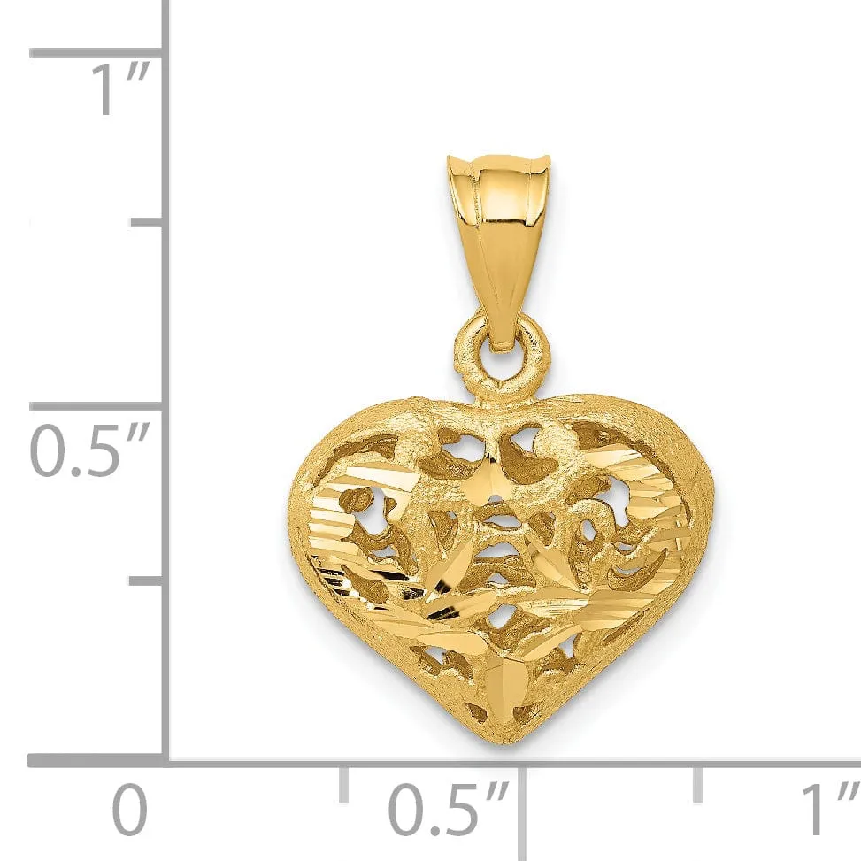 14k Yellow Gold Fancy Heart Charm Pendant