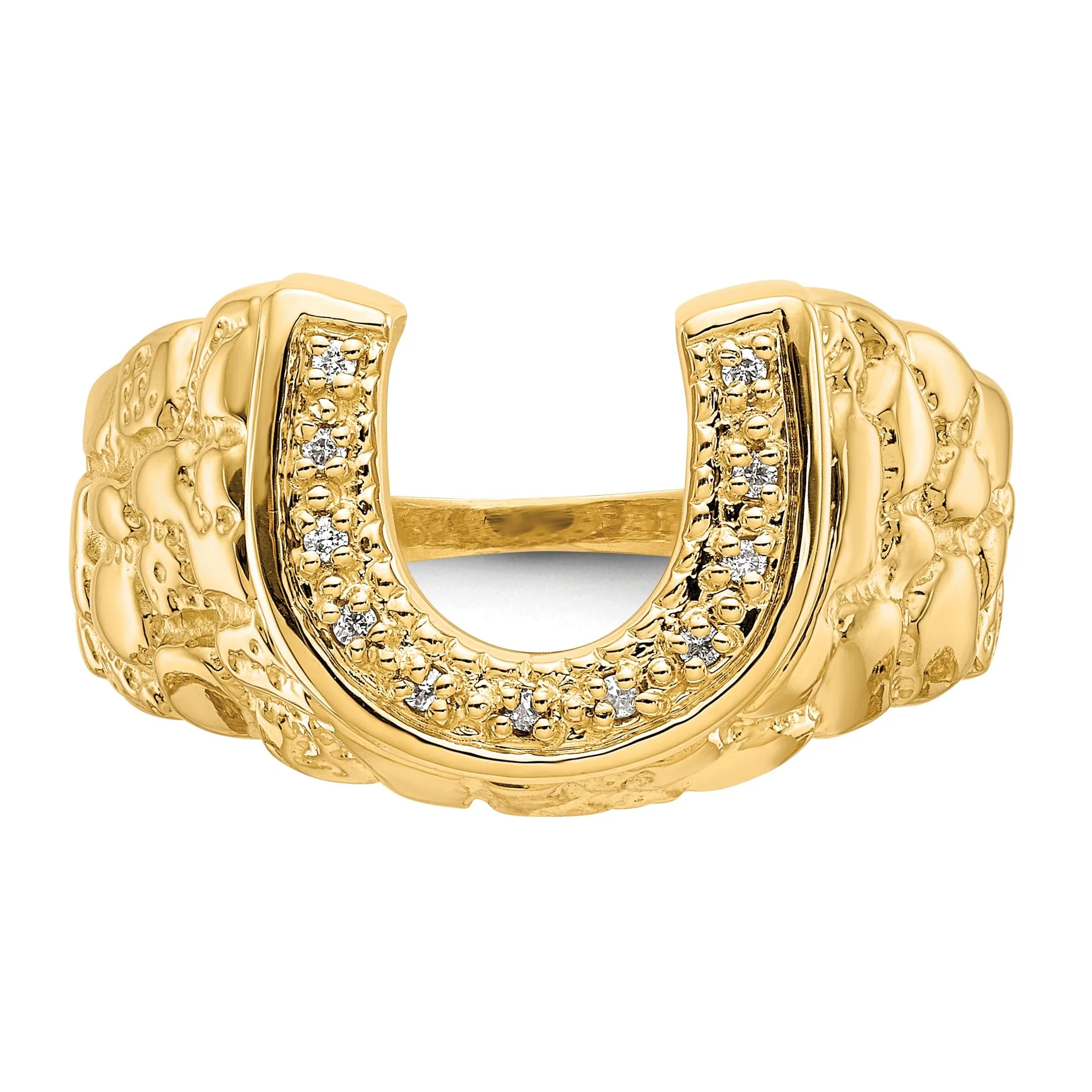 14k Yellow Gold Men's Diamond Horseshoe Ring