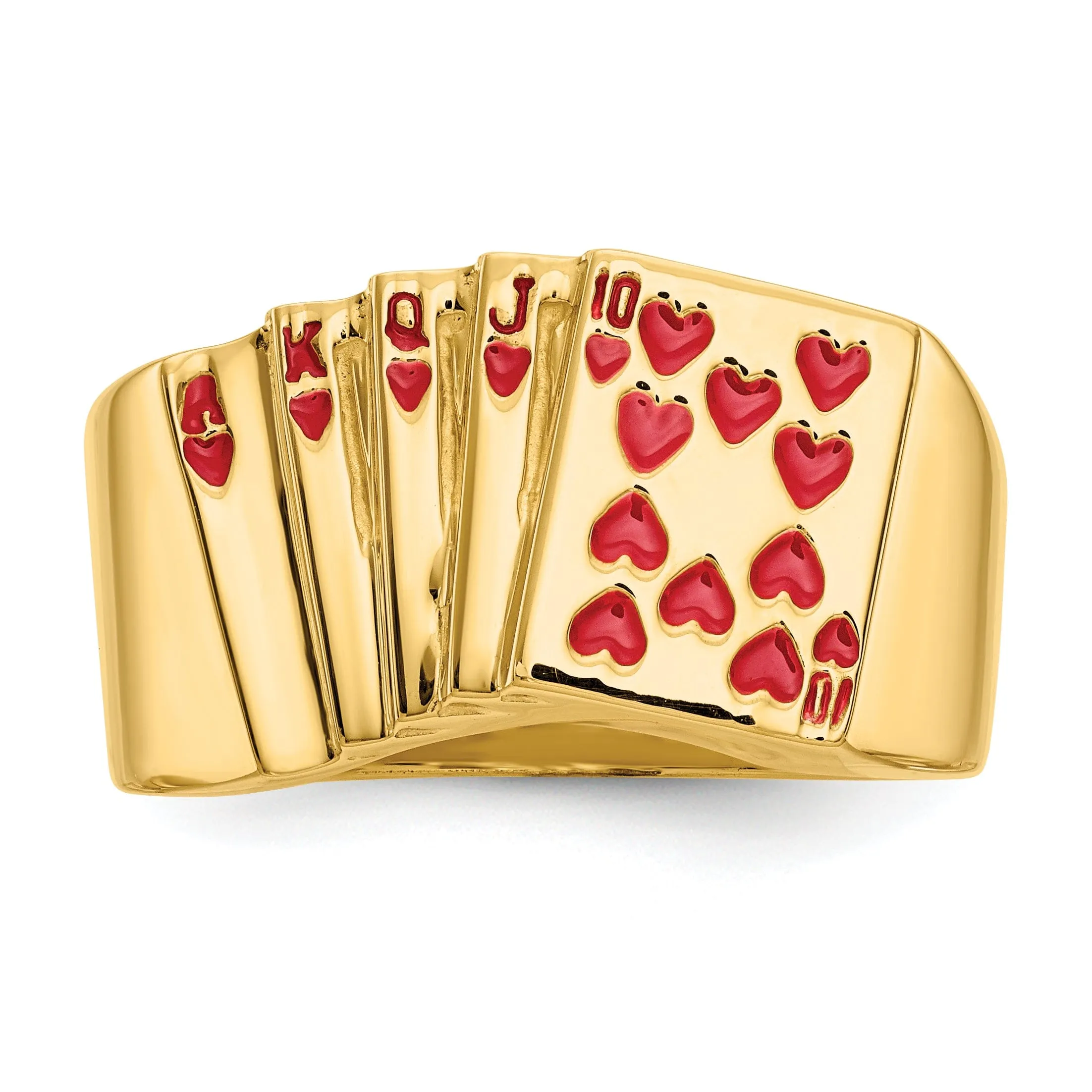 14k Yellow Gold Men's Enameled Royal Flush Ring
