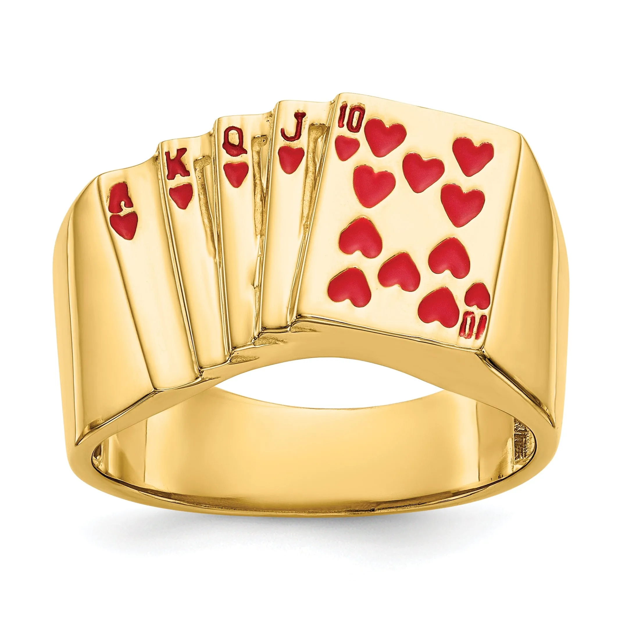 14k Yellow Gold Men's Enameled Royal Flush Ring
