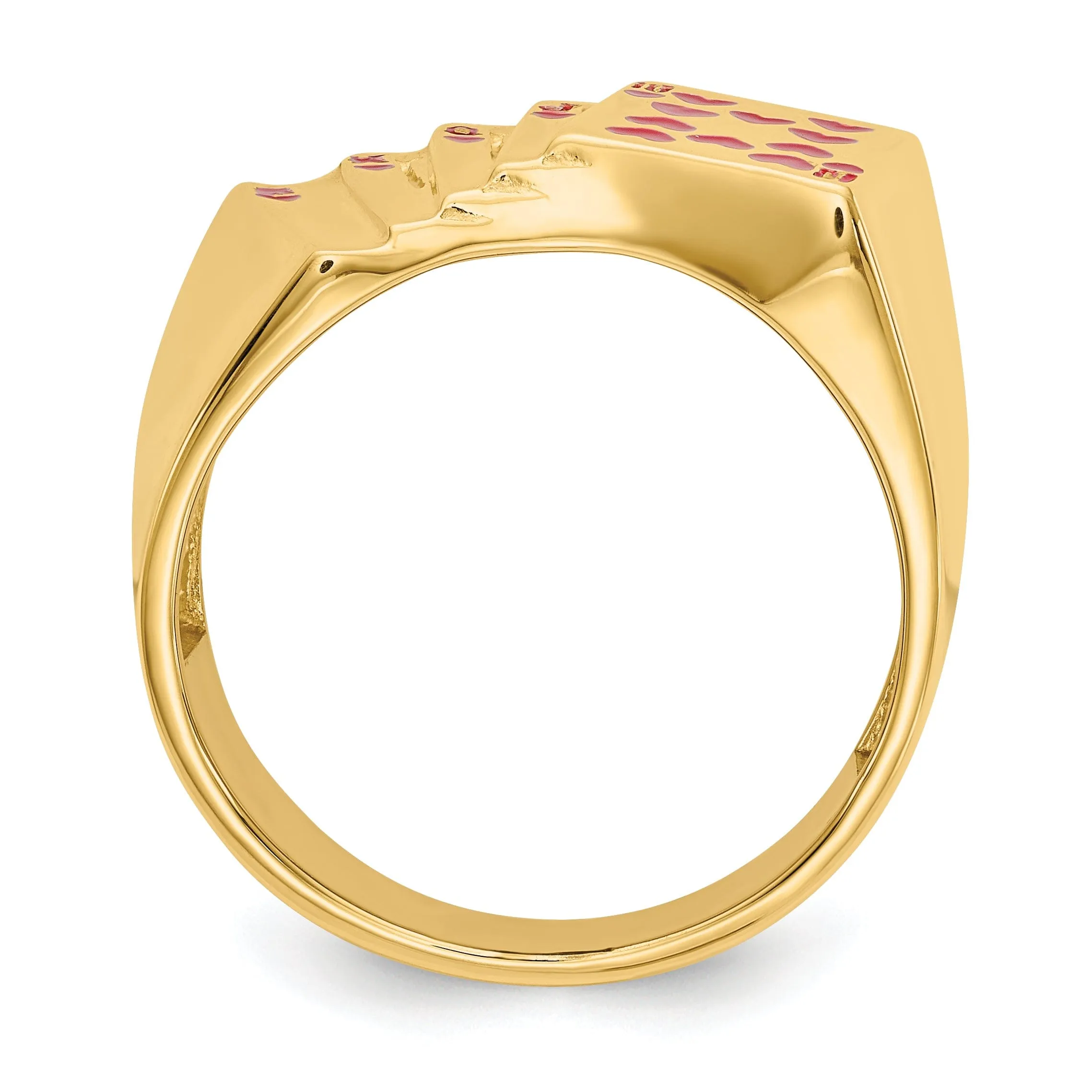 14k Yellow Gold Men's Enameled Royal Flush Ring