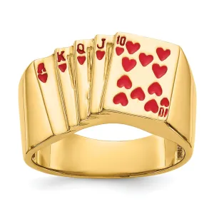 14k Yellow Gold Men's Enameled Royal Flush Ring