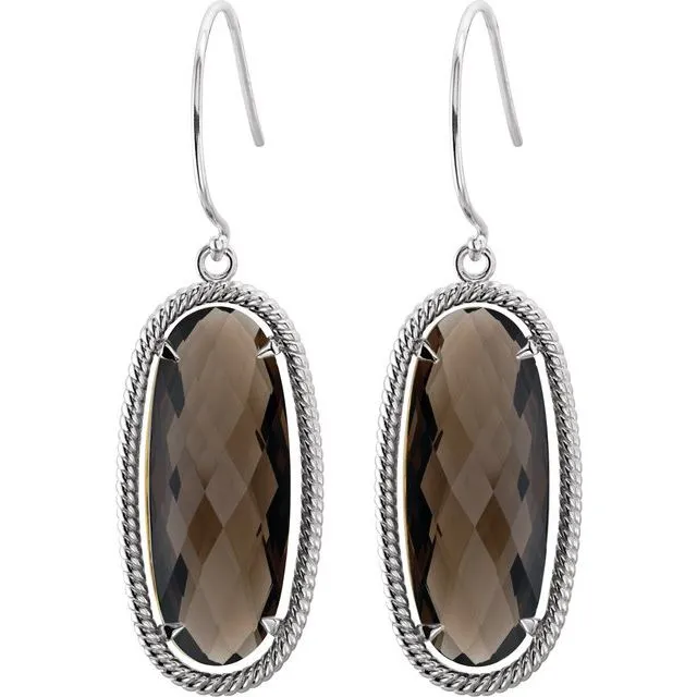 14K Yellow Gold Natural Smoky Quartz Rope Earrings