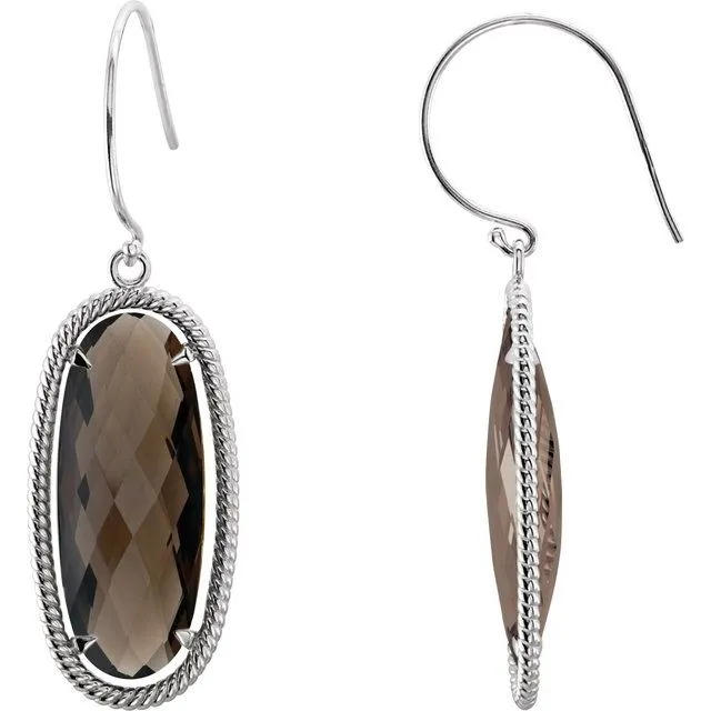 14K Yellow Gold Natural Smoky Quartz Rope Earrings