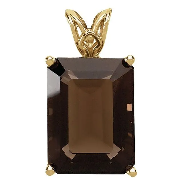 14K Yellow Gold Natural Smoky Quartz Scroll Setting® Pendant