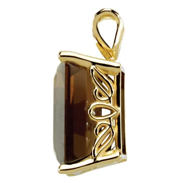 14K Yellow Gold Natural Smoky Quartz Scroll Setting® Pendant