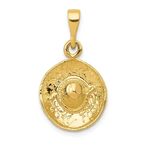 14k Yellow Gold Polish 3-D Sombrero Hat Pendant