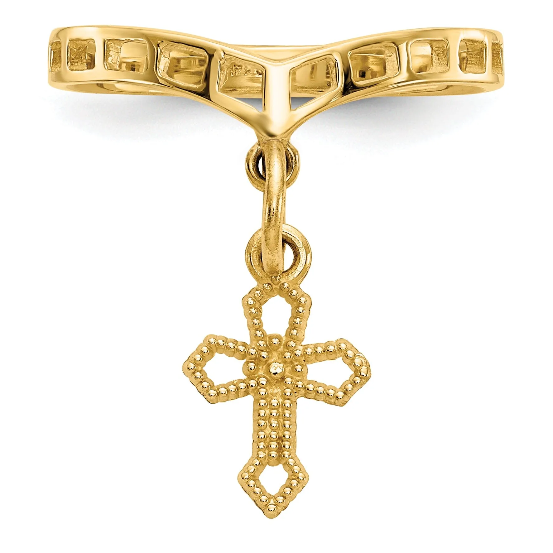 14k Yellow Gold Polished Cross Dangle Charm Ring