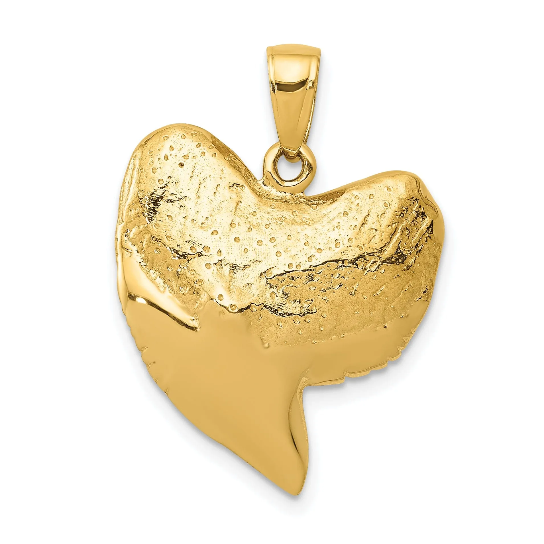 14K Yellow Gold Polished Finish Solid 3-Dimensional Shark Tooth Charm Pendant