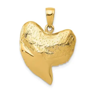 14K Yellow Gold Polished Finish Solid 3-Dimensional Shark Tooth Charm Pendant