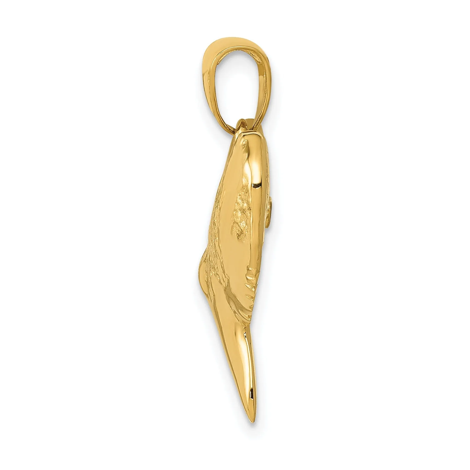 14K Yellow Gold Polished Finish Solid 3-Dimensional Shark Tooth Charm Pendant