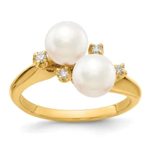 14k Yellow Gold Polished Pearl Diamond Ring