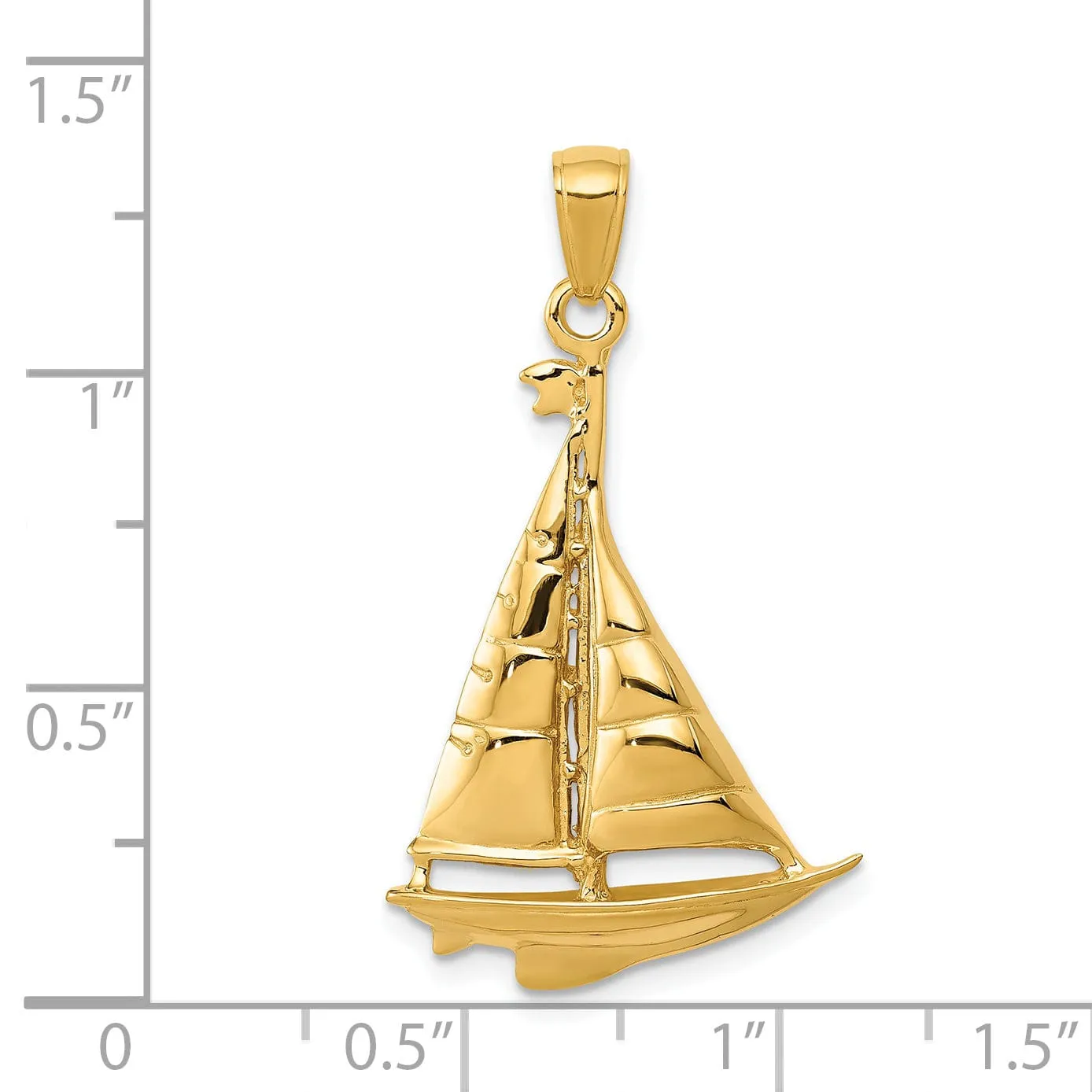 14k Yellow Gold Polished Sailboat Pendant