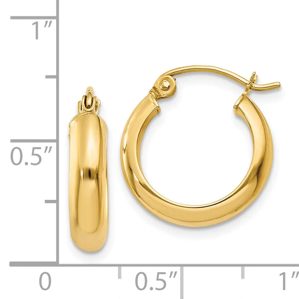 14k Yellow Gold Round Tube Hoop Earrings