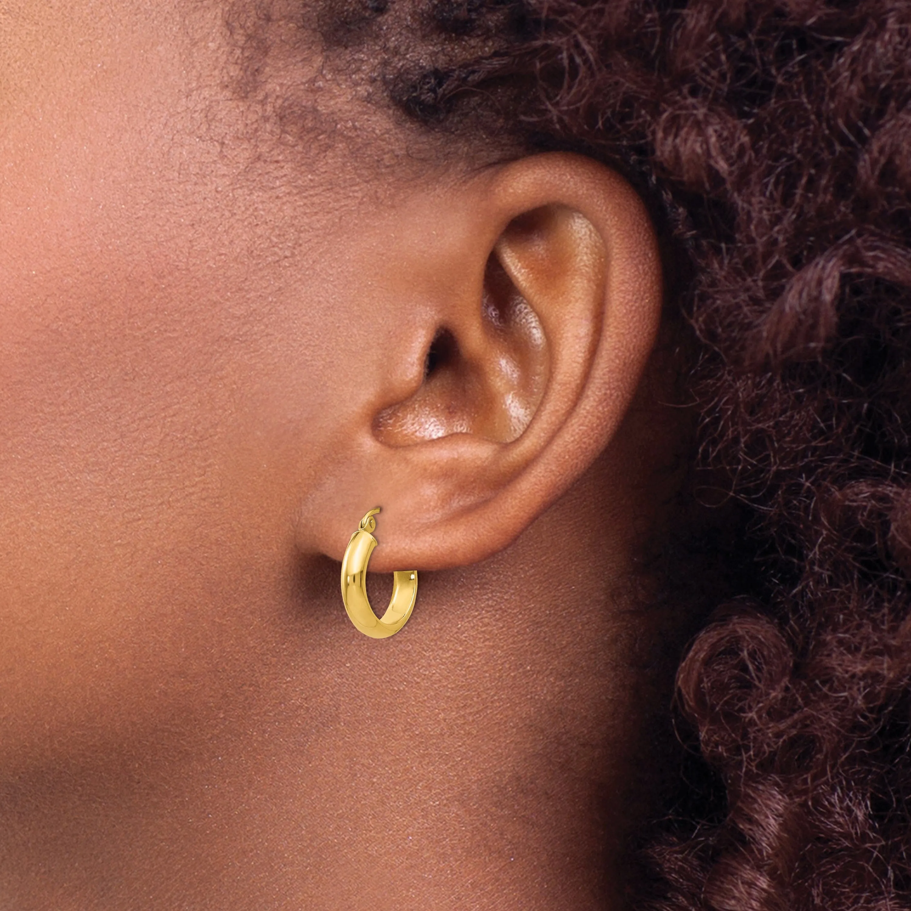14k Yellow Gold Round Tube Hoop Earrings