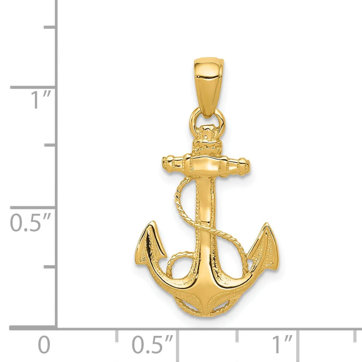 14k Yellow Gold Solid Polished Anchor Pendant