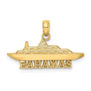 14k Yellow Gold Solid Polished Finish BAHAMAS Under Cruise Ship Charm Pendant