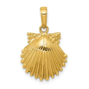 14k Yellow Gold Solid Polished Textured Finish Scallop Shell Charm Pendant