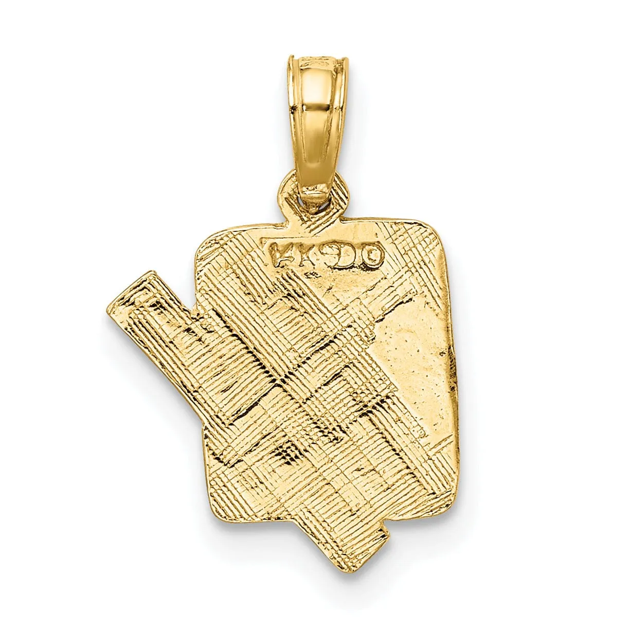 14K Yellow Gold Textured Polished Finish School Book and Ruler Design Charm Pendant