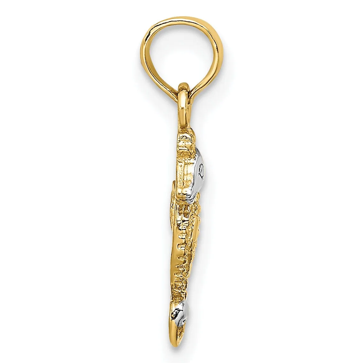 14K Yellow Gold with White Rhodium Texture Polished Finish  Seahorse Charm Pendant