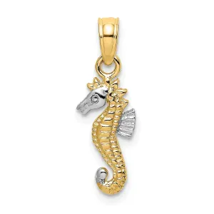 14K Yellow Gold with White Rhodium Texture Polished Finish  Seahorse Charm Pendant