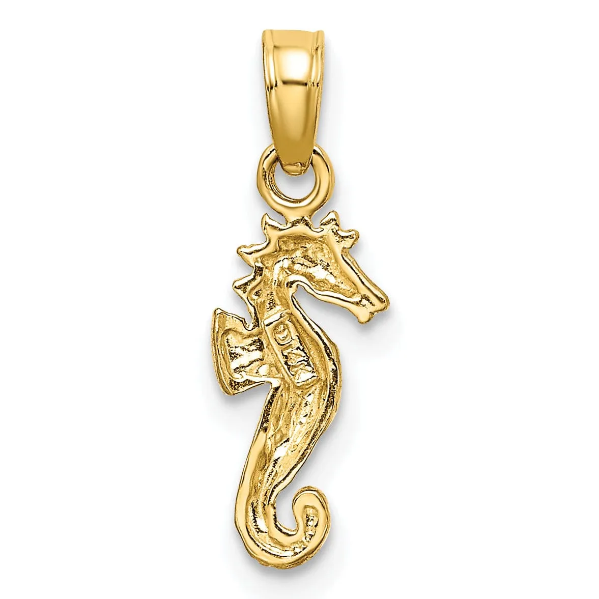 14K Yellow Gold with White Rhodium Texture Polished Finish  Seahorse Charm Pendant