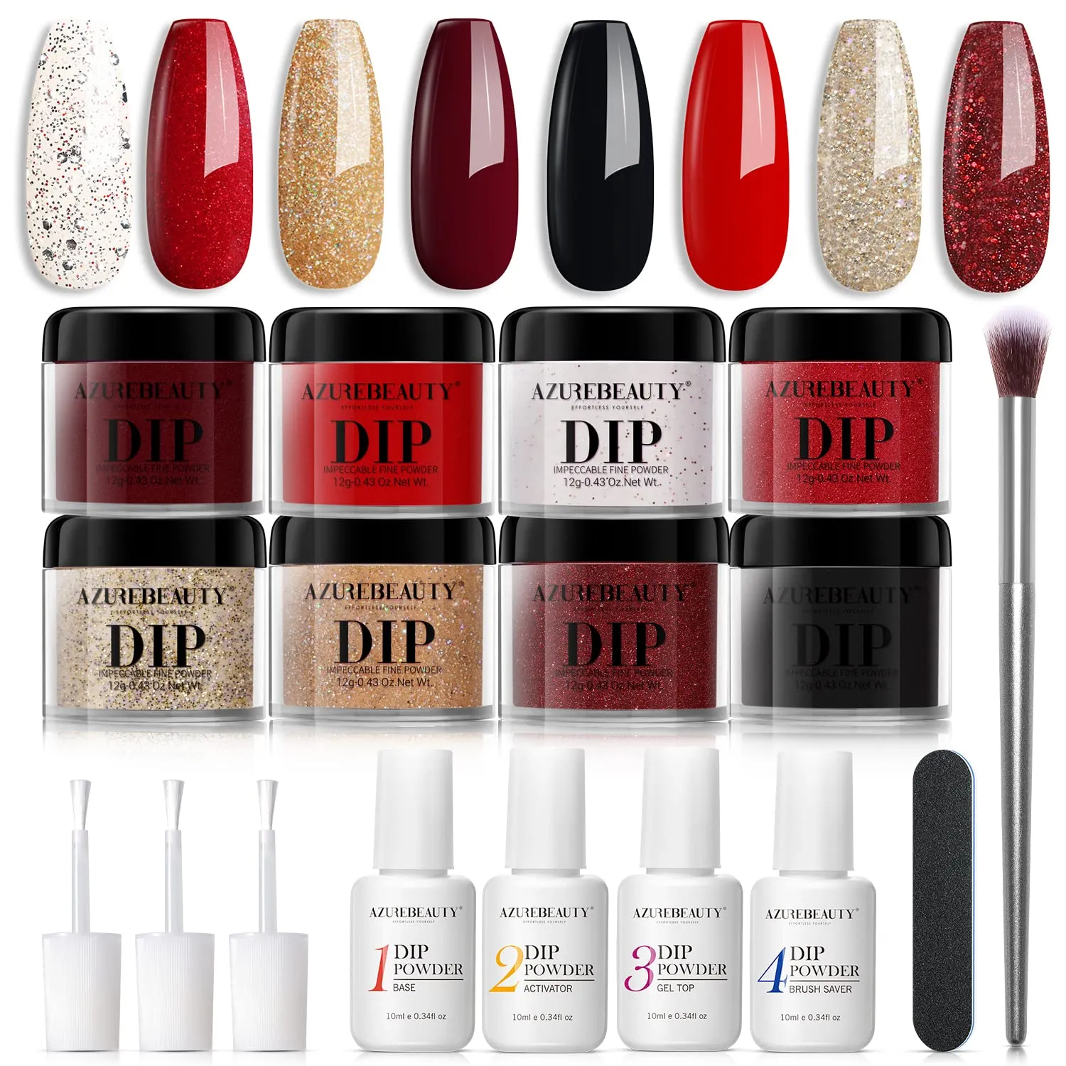 17 Pcs Dip Powder Nail Kit Starter, AZUREBEAUTY Nude Pink Glitter 8 Colors Acrylic Dipping Powder System Essential Kit for French Nail Manicure Nail Art Set